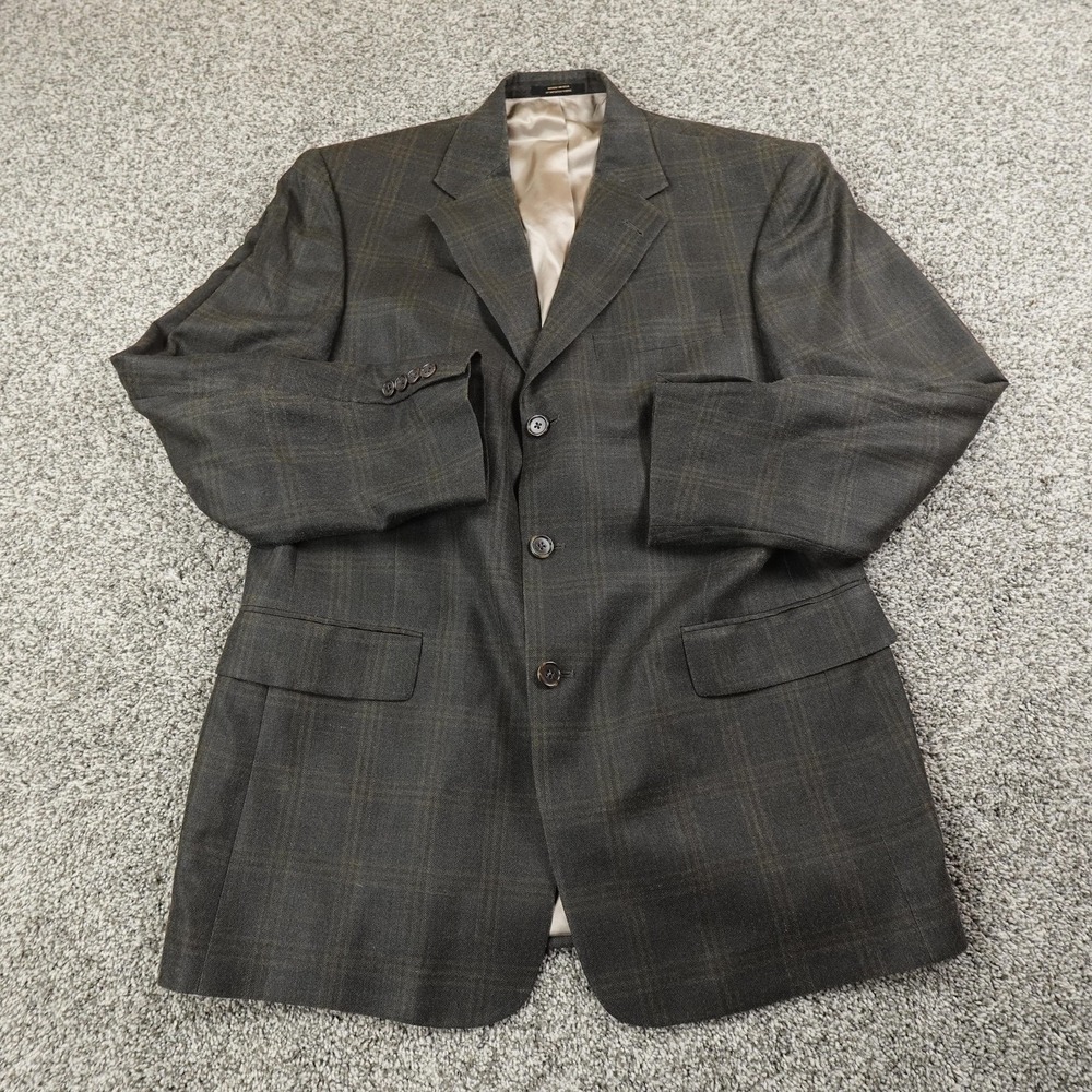 Hart Schaffner Marx Blazer Mens 41R Gray Plaid Wool Sport Coat Suit Jacket USA‎